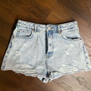 Zara Light Blue Distressed Jean Shorts